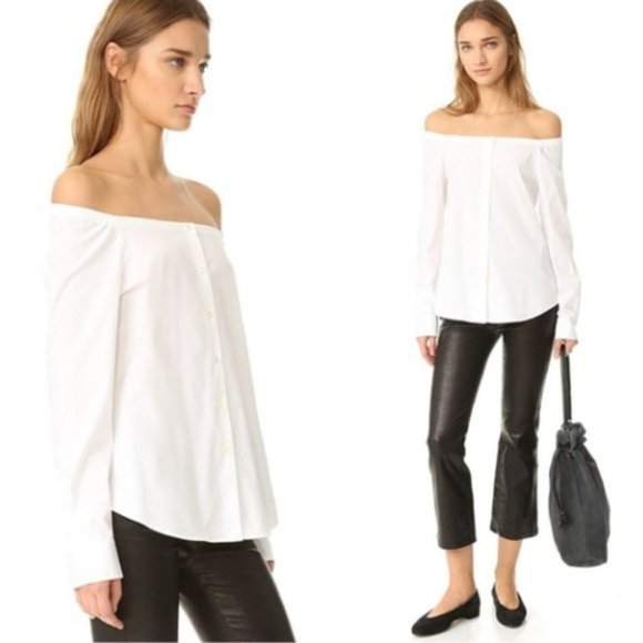 Theory Auriana Stretch Off Shoulder Top White XS - Picture 2 of 5